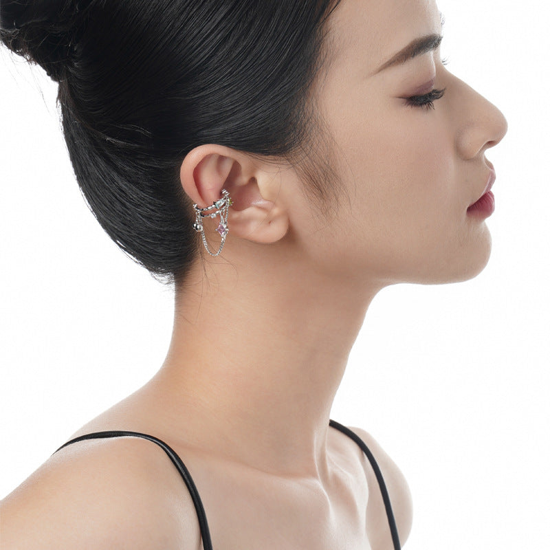 hollow-out chain ear clip earrings